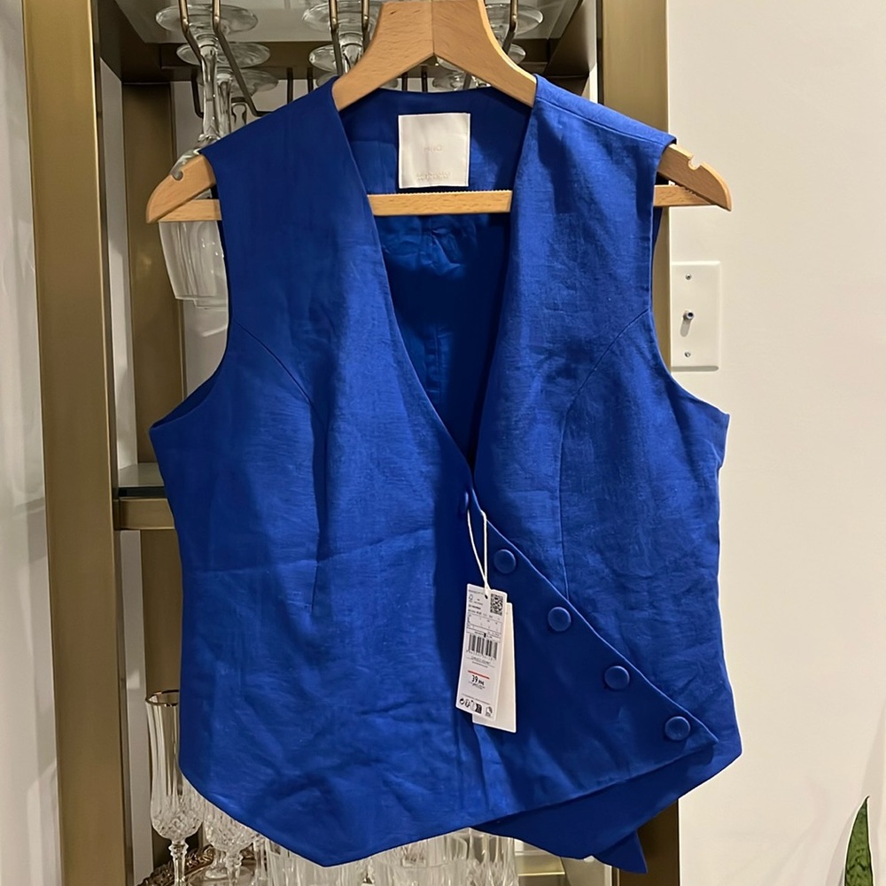 Mango Double Breasted Vest in blue, Size L. Coordinate set